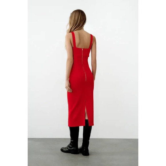 ZARA Blogger  Red Strappy Cut Out Midi Dress 9878/189 Large NWT - Picture 7 of 10